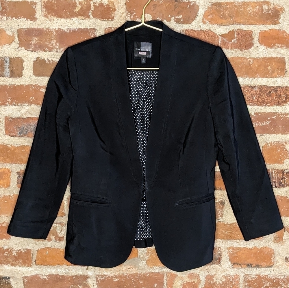 The Limited Small Black 3/4 Sleeve Blazer w/ Hook &‎ Eye Lined Front Closure